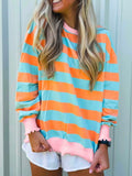 Orange pink blue long sleeve blouse