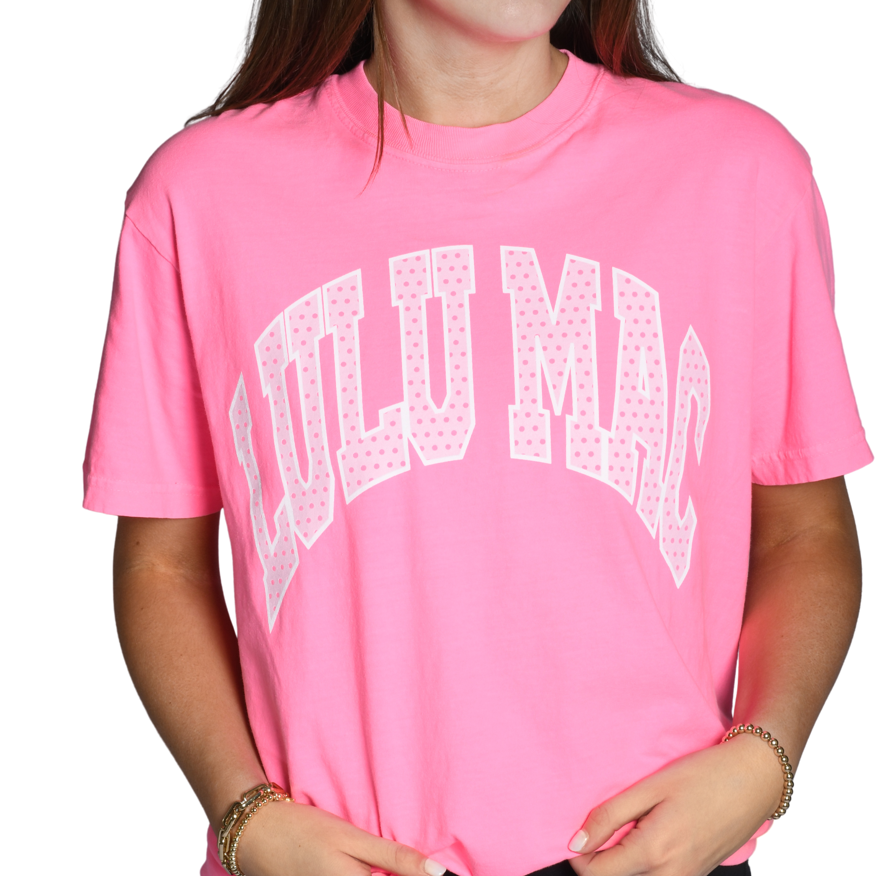 LM-PD-1001 Polka Dot Adult Neon Pink Comfort Colors Tee