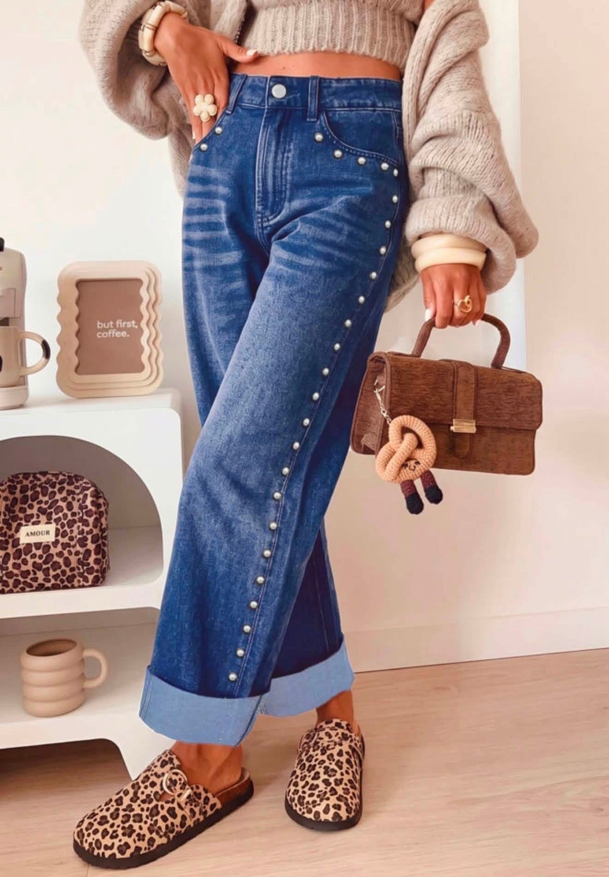 Studded stretch jeans