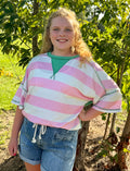 Pink and white stripe with green