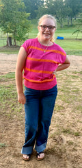 Pink and orange short sleeve sweater