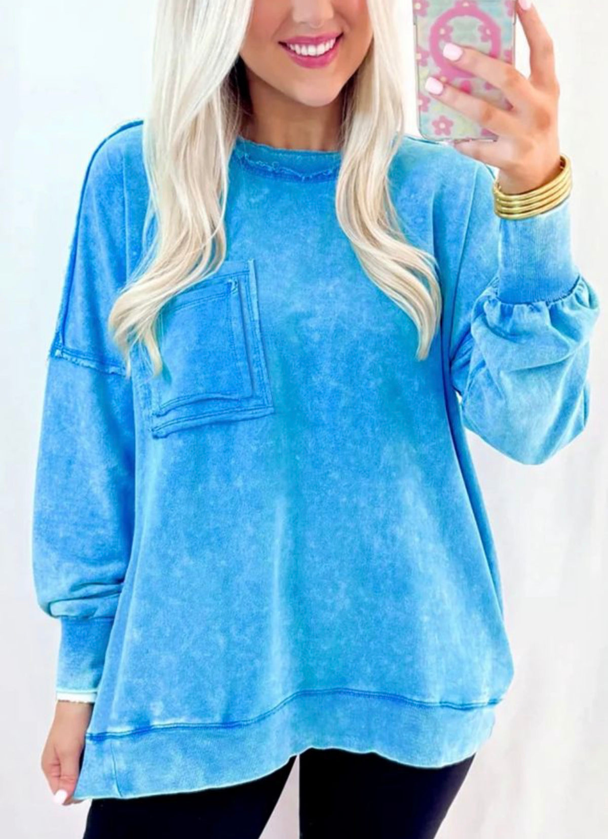 Blue pocket crewneck sweater