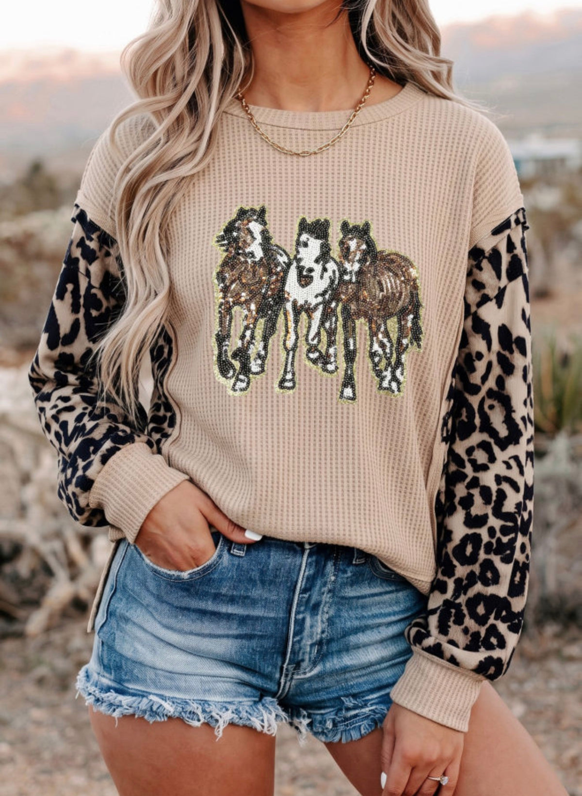 Sequin leopard horse long sleeve