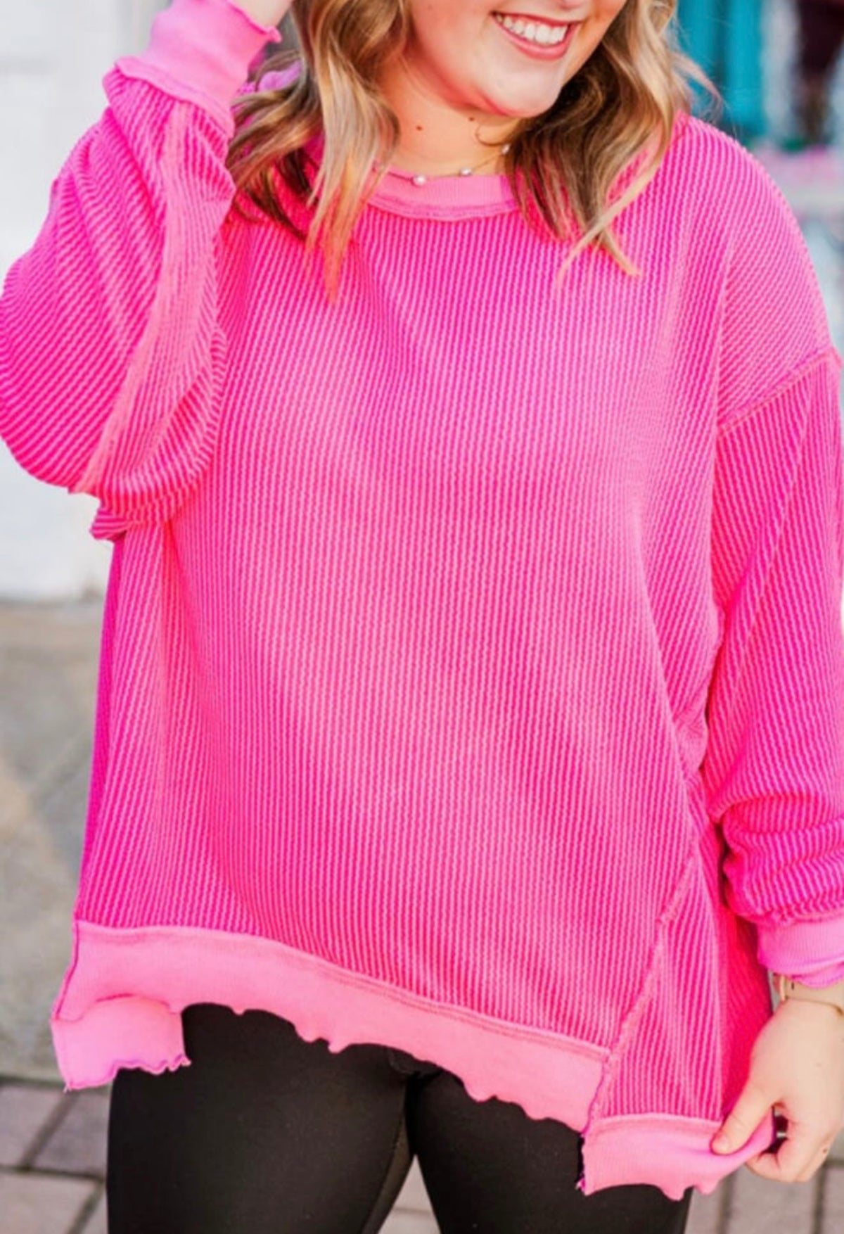 Pink ribbed blouse
