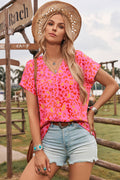 Fashion-W Leopard V Neck Short Sleeve Blouse*S-XL