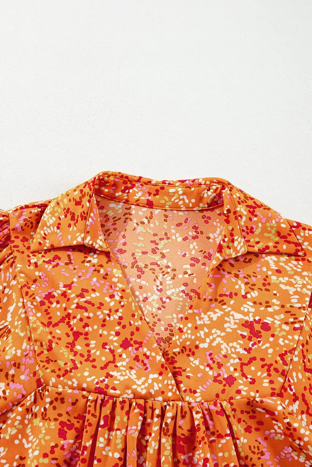 Abstract Print Collared V Neck Babydoll Blouse